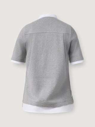 Pointelle Cotton Henley _ Light Grey Melange