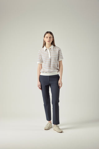 Striped Blouson Top _ Sand Blue Stripe