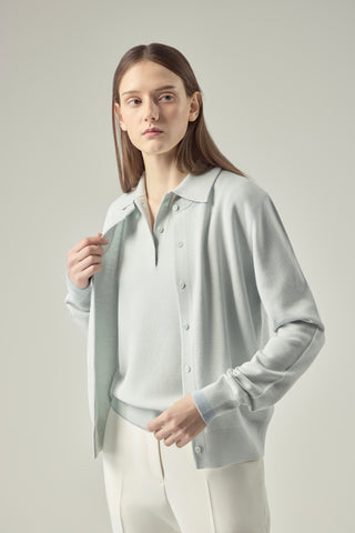 Classic Crewneck Cardigan _ Misty Sage