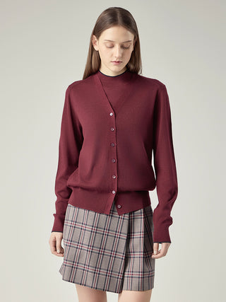 V-neck Cardigan _ Deep Merlot