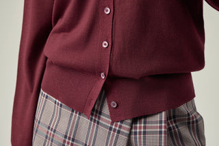 V-neck Cardigan _ Deep Merlot