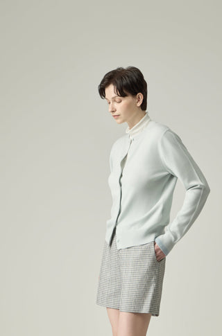 Classic Crewneck Cardigan _ Misty Sage