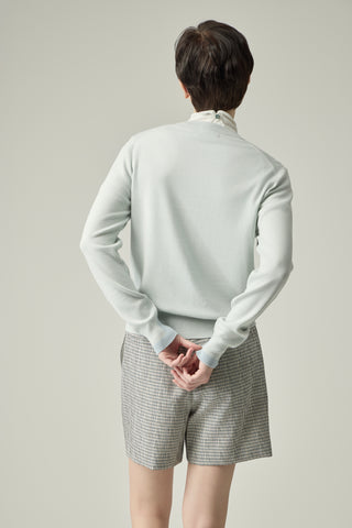 Classic Crewneck Cardigan _ Misty Sage