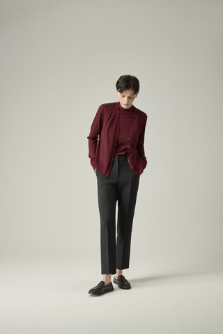 V-neck Cardigan _ Deep Merlot