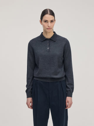 Classic Knit Polo LS _ Charcol Melange