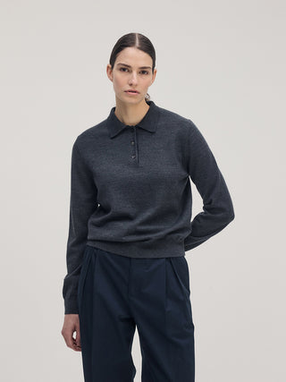 Classic Knit Polo LS _ Charcol Melange