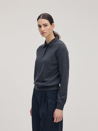 Classic Knit Polo LS _ Charcol Melange