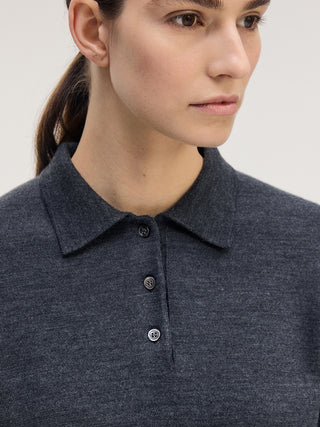 Classic Knit Polo LS _ Charcol Melange
