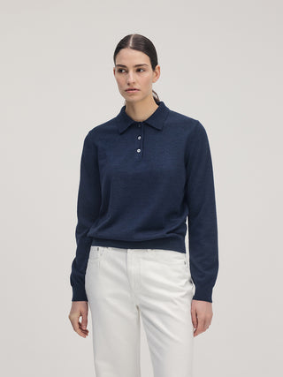 Classic Knit Polo LS _ Navy