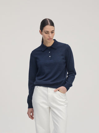 Classic Knit Polo LS _ Navy