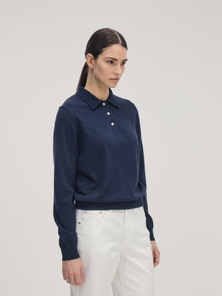 Classic Knit Polo LS _ Navy