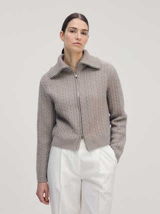 Cable Knit Double Zip-up _ Dusty Brown