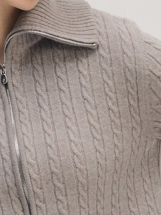 Cable Knit Double Zip-up _ Dusty Brown