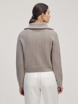 Cable Knit Double Zip-up _ Dusty Brown