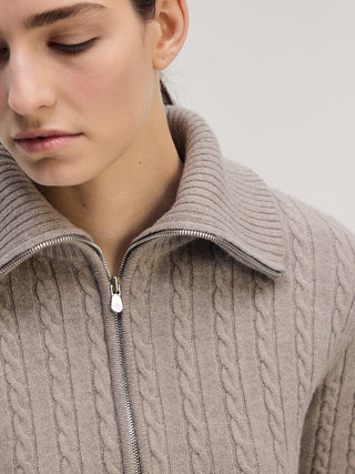 Cable Knit Double Zip-up _ Dusty Brown