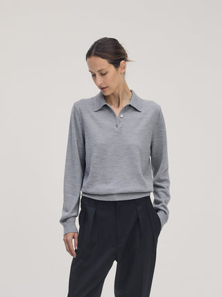 Classic Knit Polo LS _ Grey Melange