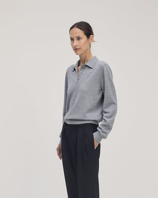 Classic Knit Polo LS _ Grey Melange
