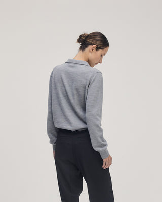 Classic Knit Polo LS _ Grey Melange