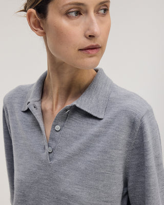 Classic Knit Polo LS _ Grey Melange