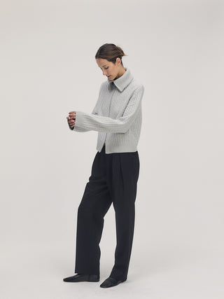 Cable Knit Double Zip-up _ Silver Melange