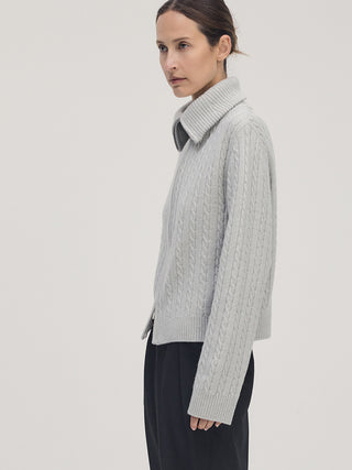 Cable Knit Double Zip-up _ Silver Melange