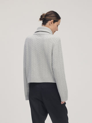 Cable Knit Double Zip-up _ Silver Melange