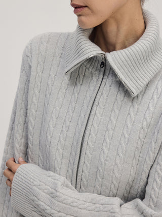 Cable Knit Double Zip-up _ Silver Melange