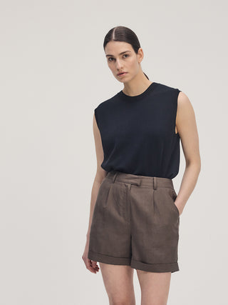 Linen Shorts _ Brown Brown