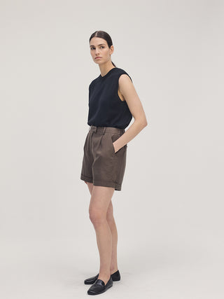 Linen Shorts _ Brown Brown