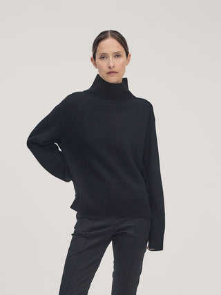 Wool Cash High Neck Knit _ Black