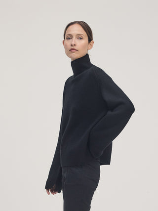 Wool Cash High Neck Knit _ Black
