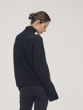 Wool Cash High Neck Knit _ Black