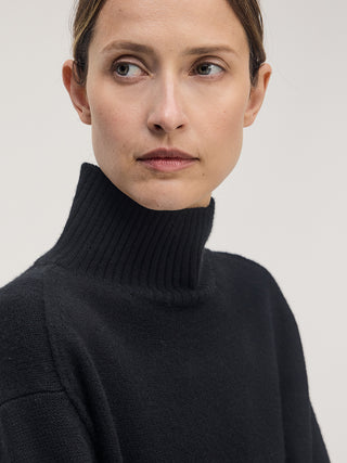 Wool Cash High Neck Knit _ Black
