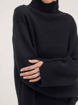 Wool Cash High Neck Knit _ Black