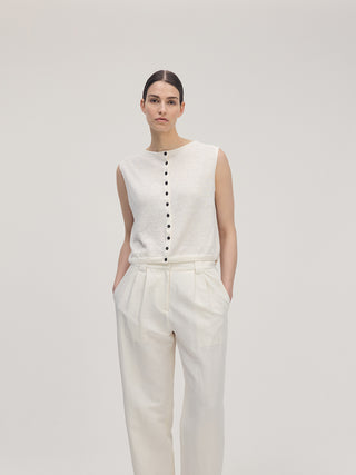 Sleeveless Linen Button Knit _ Off-white