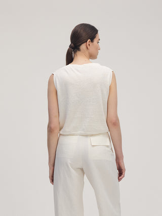 Sleeveless Linen Button Knit _ Off-white