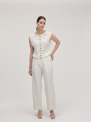 Sleeveless Linen Button Knit _ Off-white