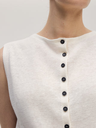 Sleeveless Linen Button Knit _ Off-white
