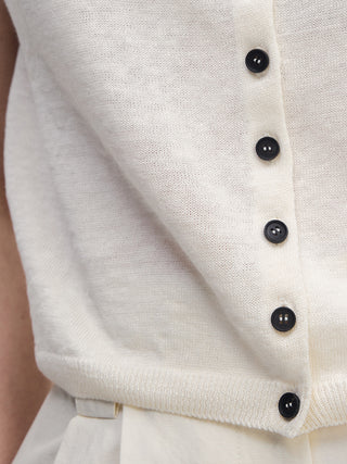 Sleeveless Linen Button Knit _ Off-white