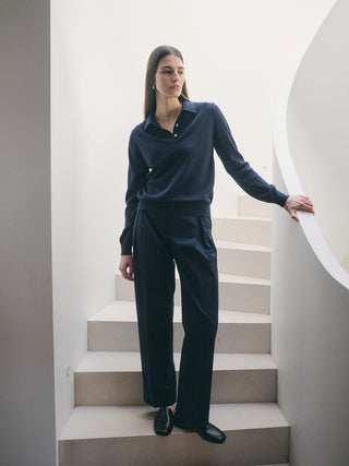 Classic Knit Polo LS _ Navy