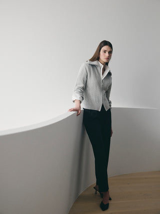 Cable Knit Double Zip-up _ Silver Melange