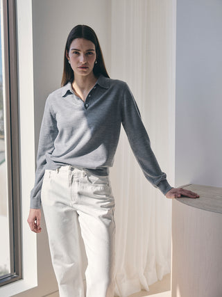 Classic Knit Polo LS _ Grey Melange