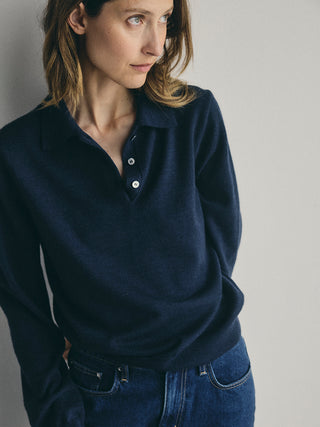 Classic Knit Polo LS _ Navy