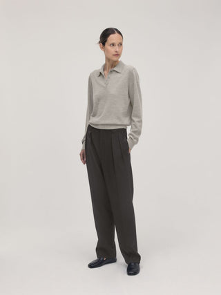 Classic Knit Polo LS _ Ash Beige