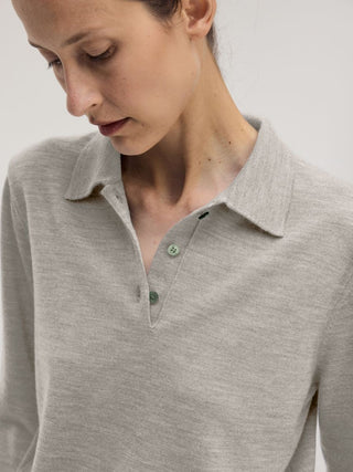 Classic Knit Polo LS _ Ash Beige