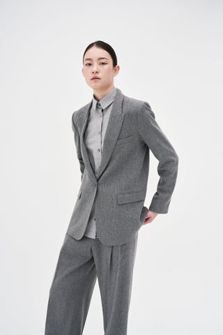 One Button Wool Blazer _ Mid-Grey