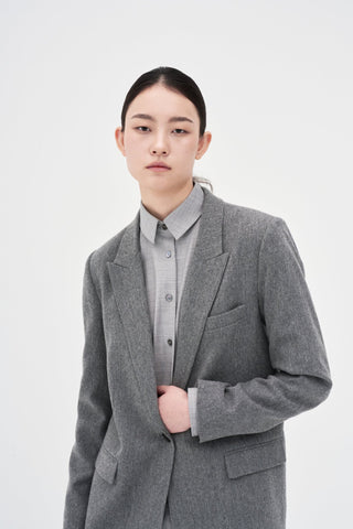 One Button Wool Blazer _ Mid-Grey