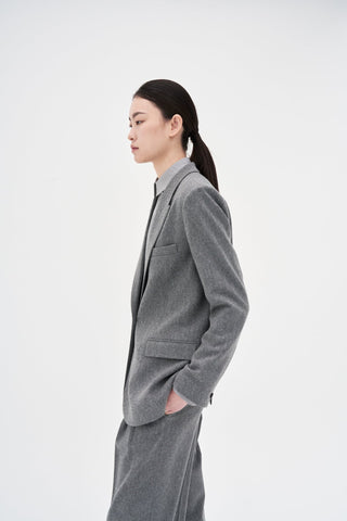 One Button Wool Blazer _ Mid-Grey