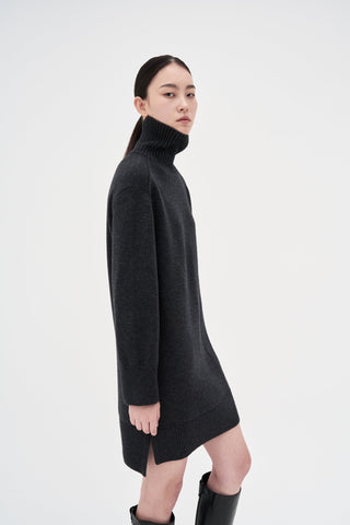 Wool Cashmere Knit Dress _ Charcoal