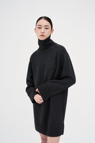 Wool Cashmere Knit Dress _ Charcoal